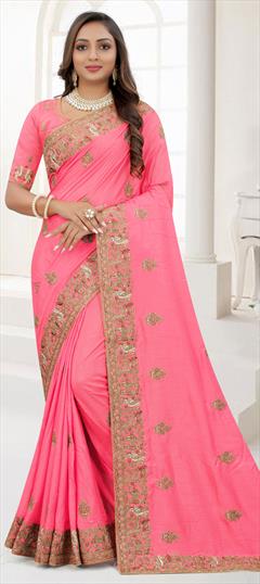 Traditional, Wedding Pink and Majenta color Saree in Art Silk, Silk fabric with South Embroidered, Resham, Thread, Zari work : 1802601