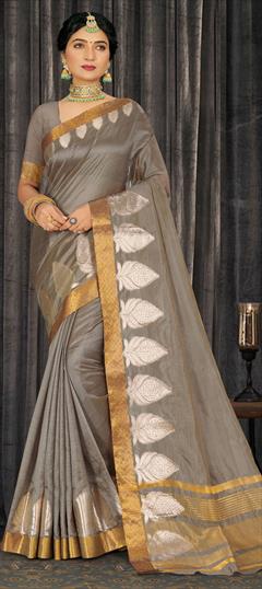 Traditional Black and Grey color Saree in Cotton fabric with Bengali Weaving work : 1802740