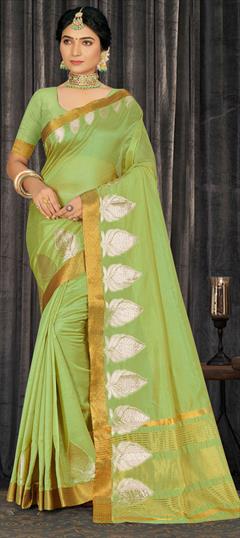 Traditional Green color Saree in Cotton fabric with Bengali Weaving work : 1802743