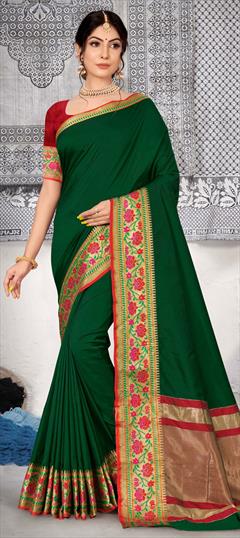 Traditional Green color Saree in Art Silk, Silk fabric with South Weaving work : 1802752