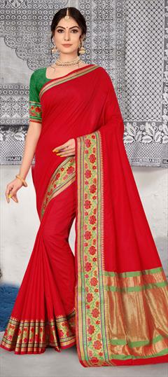 Traditional Red and Maroon color Saree in Art Silk, Silk fabric with South Weaving work : 1802758