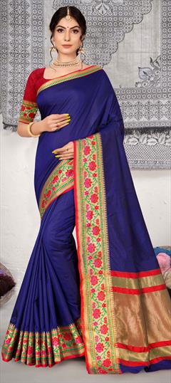 Traditional Blue color Saree in Art Silk, Silk fabric with South Weaving work : 1802761