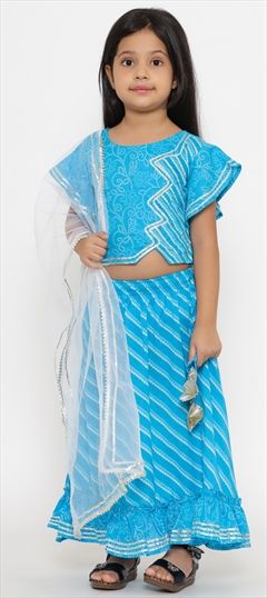 Blue color Kids Lehenga in Cotton fabric with Bandhej, Gota Patti, Printed work : 1802922