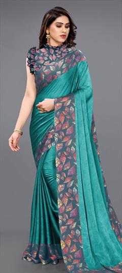 Casual Blue color Saree in Chiffon fabric with Classic Printed work : 1802974
