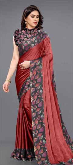 Casual Red and Maroon color Saree in Faux Chiffon fabric with Classic Printed work : 1802976