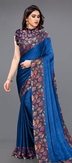 Casual Blue color Saree in Faux Chiffon fabric with Classic Printed work : 1802978