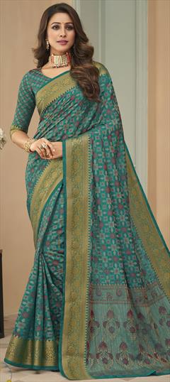 Traditional Blue color Saree in Raw Silk, Silk fabric with South Weaving work : 1802980