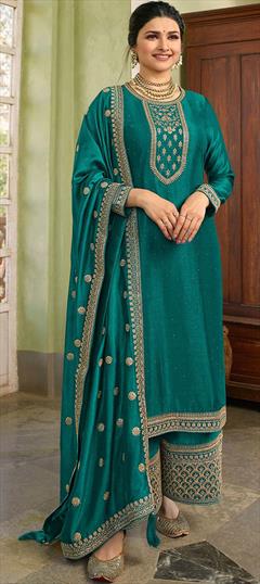 Festive, Party Wear, Reception Blue color Salwar Kameez in Georgette fabric with Palazzo Embroidered, Stone, Zari work : 1803436