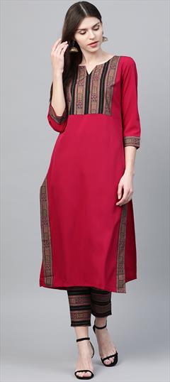 Casual Red and Maroon color Tunic with Bottom in Crepe Silk fabric with Printed work : 1803602