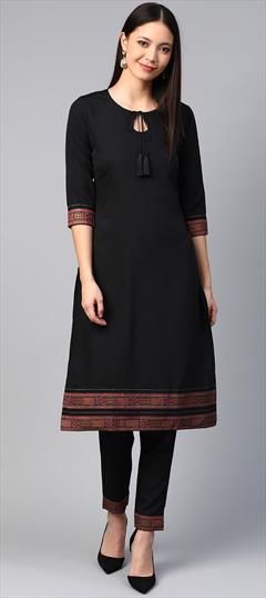 Casual Black and Grey color Tunic with Bottom in Crepe Silk fabric with Printed work : 1803603
