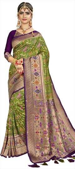 Traditional, Wedding Beige and Brown color Saree in Patola Silk, Silk fabric with South Stone, Weaving work : 1803738