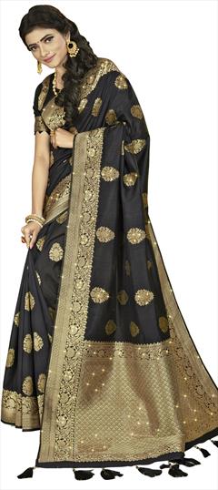 Traditional, Wedding Black and Grey color Saree in Art Silk, Silk fabric with South Stone, Zari work : 1803758