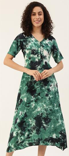 Casual Green color Kurti in Rayon fabric with A Line, Short Printed, Tye n Dye work : 1803783