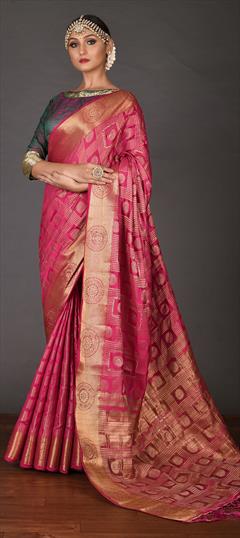 Traditional, Wedding Pink and Majenta color Saree in Art Silk, Silk fabric with South Weaving work : 1803926