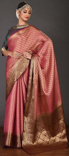 Traditional, Wedding Pink and Majenta color Saree in Kanchipuram Silk, Silk fabric with South Weaving work : 1803930