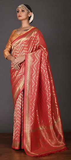 Traditional, Wedding Red and Maroon color Saree in Kanchipuram Silk, Silk fabric with South Weaving work : 1803933