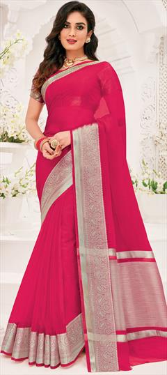Traditional Pink and Majenta color Saree in Organza Silk, Silk fabric with South Weaving work : 1804311