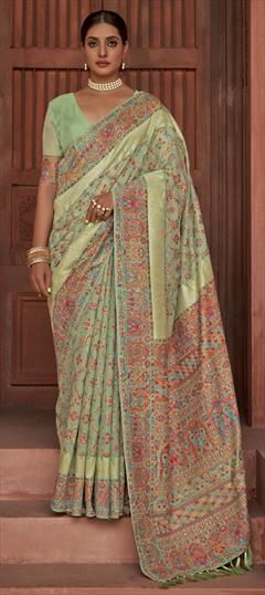 Traditional Green color Saree in Pashmina fabric with South Weaving work : 1804347