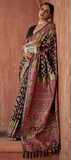Black Embroidered Kashmiri Kani Work Pure Silk Saree - Luxurionworld –  Luxurion World