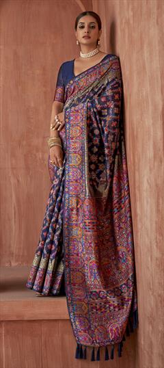 Traditional Blue color Saree in Pashmina fabric with South Weaving work : 1804352