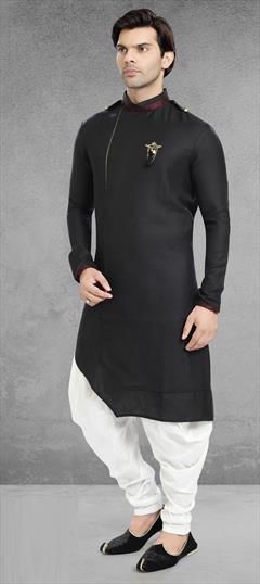 Black and Grey color Kurta Pyjamas in Art Silk fabric with Broches work : 1804361