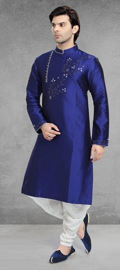 Blue color Kurta Pyjamas in Art Silk fabric with Embroidered work : 1804371