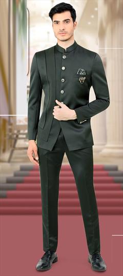 Green color Jodhpuri Suit in Satin Silk fabric with Broches work : 1804401