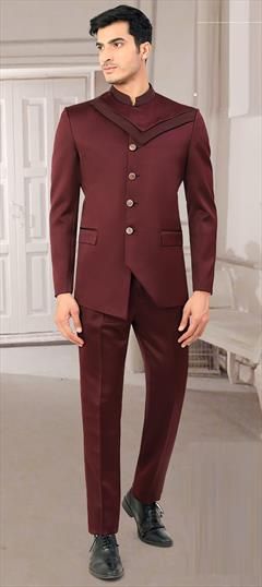 Red and Maroon color Jodhpuri Suit in Satin Silk fabric with Thread work : 1804405