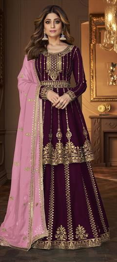Bollywood Purple and Violet color Long Lehenga Choli in Faux Georgette fabric with Embroidered, Sequence, Thread, Zari work : 1804847