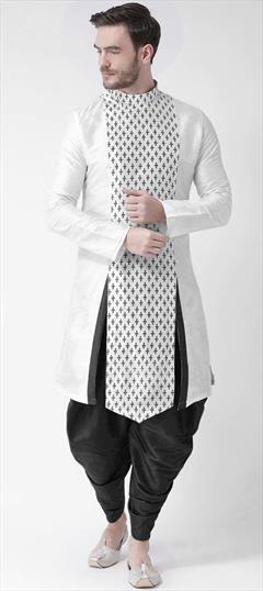 White and Off White color Dhoti Kurta in Dupion Silk fabric with Printed work : 1805166