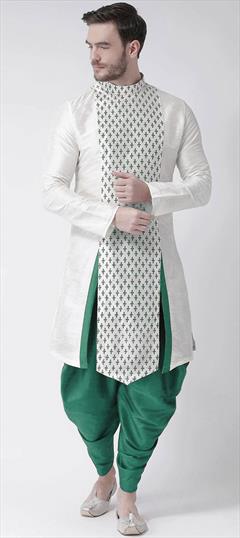 White and Off White color Dhoti Kurta in Dupion Silk fabric with Printed work : 1805172
