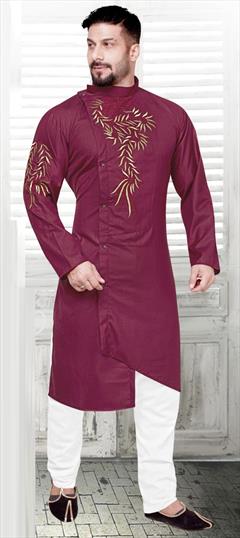 Purple and Violet color Kurta Pyjamas in Blended Cotton fabric with Embroidered, Thread work : 1805182