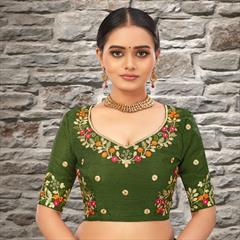 Green color Blouse in Bangalore Silk fabric with Embroidered, Resham, Thread work : 1805598