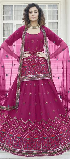 Festive, Reception Pink and Majenta color Long Lehenga Choli in Chiffon fabric with Embroidered, Gota Patti, Sequence, Thread work : 1805648