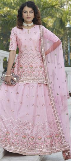 Festive, Reception Pink and Majenta color Long Lehenga Choli in Chiffon fabric with Embroidered, Gota Patti, Sequence, Thread work : 1805650