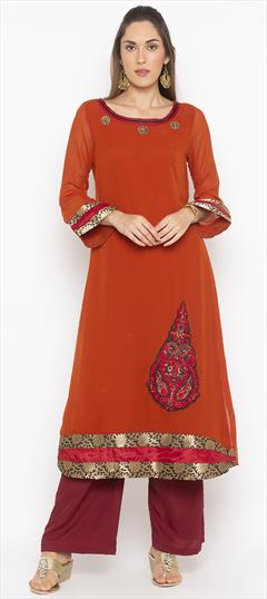 Festive, Party Wear Orange color Tunic with Bottom in Georgette fabric with Embroidered, Patch, Resham, Thread work : 1805683