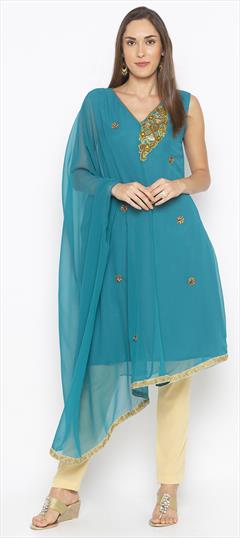 Festive, Party Wear Blue color Tunic with Bottom in Georgette fabric with Bugle Beads, Stone, Zardozi work : 1805693