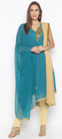 Festive, Party Wear Blue color Salwar Kameez in Georgette fabric with Asymmetrical Bugle Beads, Stone, Zardozi work : 1805747