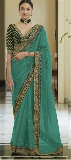 Traditional Green color Saree in Art Silk, Silk fabric with South Border, Sequence, Thread work : 1805911