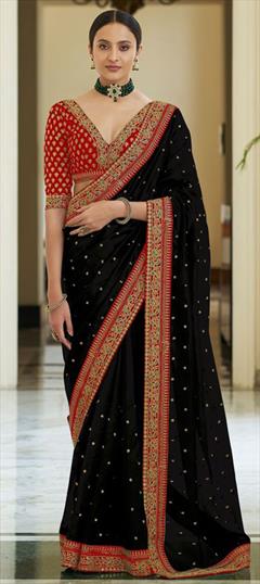 Traditional Black and Grey color Saree in Art Silk, Silk fabric with South Border, Sequence, Thread work : 1805912