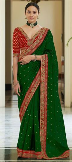 Traditional Green color Saree in Art Silk, Silk fabric with South Border, Sequence, Thread work : 1805915