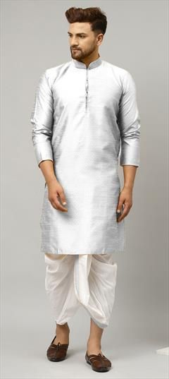 Black and Grey color Dhoti Kurta in Dupion Silk fabric with Thread work : 1805941