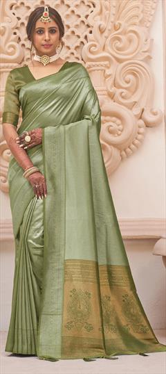 Traditional Green color Saree in Art Silk, Silk fabric with South Weaving work : 1806034