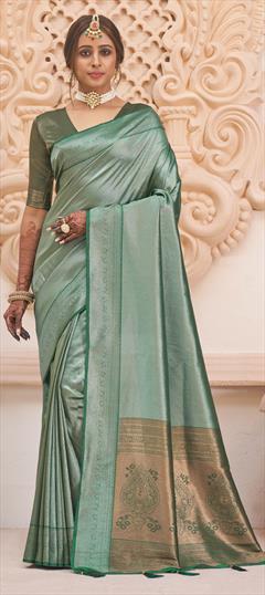 Traditional Green color Saree in Art Silk, Silk fabric with South Weaving work : 1806039