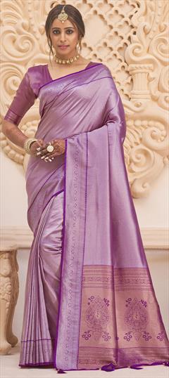 Traditional Purple and Violet color Saree in Art Silk, Silk fabric with South Weaving work : 1806043