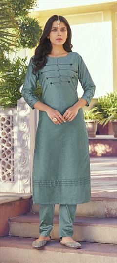 Casual Blue color Tunic with Bottom in Art Silk fabric with Embroidered, Resham, Thread work : 1806555