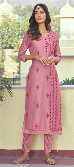 Casual Pink and Majenta color Tunic with Bottom in Art Silk fabric with Embroidered, Resham, Thread work : 1806557