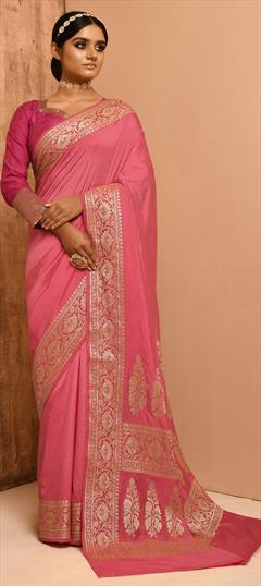 Traditional, Wedding Pink and Majenta color Saree in Banarasi Silk, Silk fabric with South Weaving work : 1806612