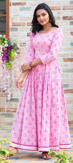 Party Wear Pink and Majenta color Kurti in Muslin fabric with Anarkali, Long Sleeve Digital Print work : 1807008