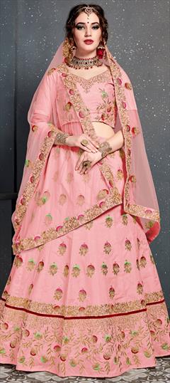 Traditional Pink and Majenta color Lehenga in Art Silk fabric with A Line Embroidered, Stone, Thread, Zari work : 1807133
